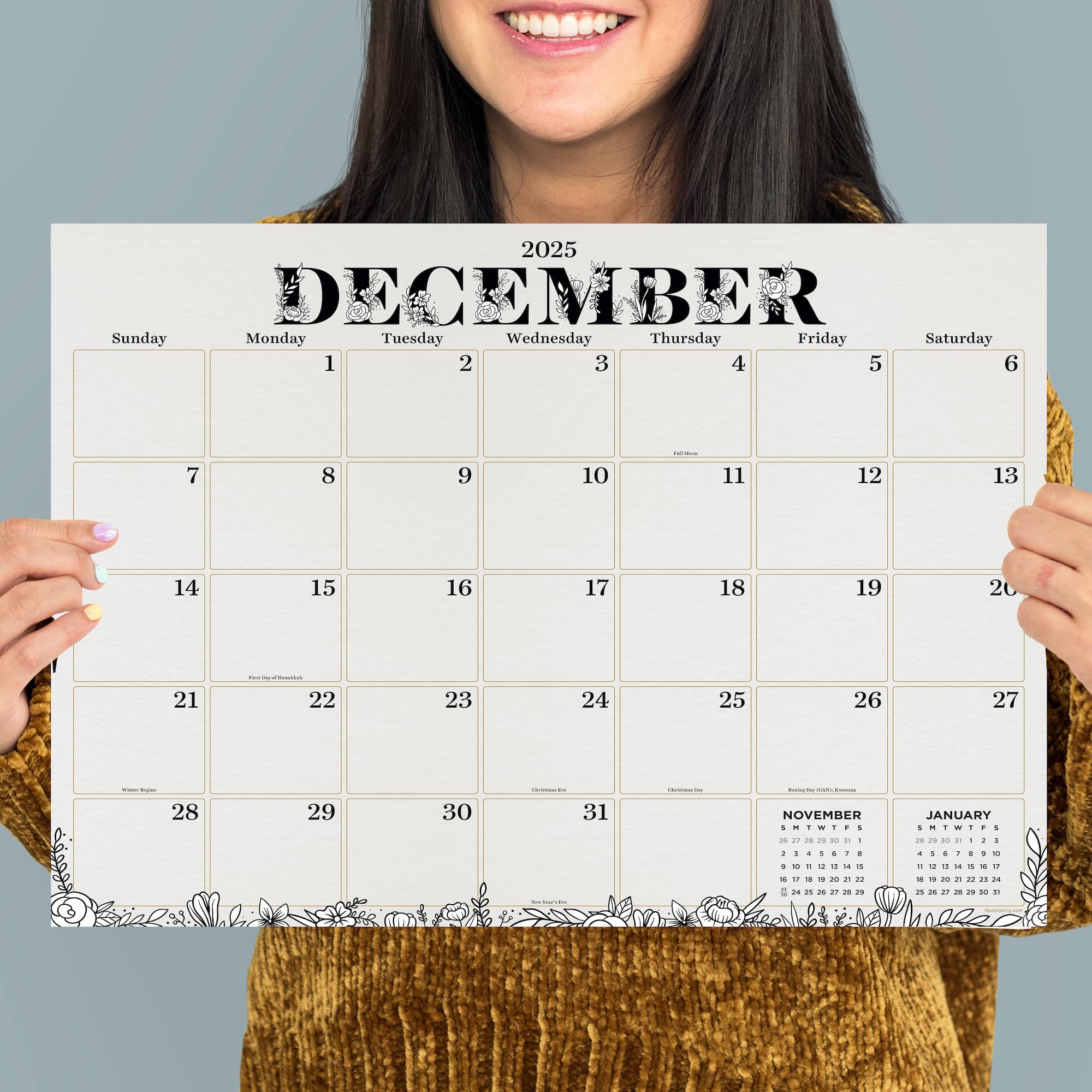 July 2025 - June 2026 Medium Floral Desk Pad Monthly Blotter Calendar